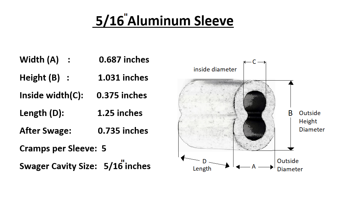 Aluminum Swage Sleeves for 5/16" Wire Rope Cable: 10, 25, 50 and 100 pcs
