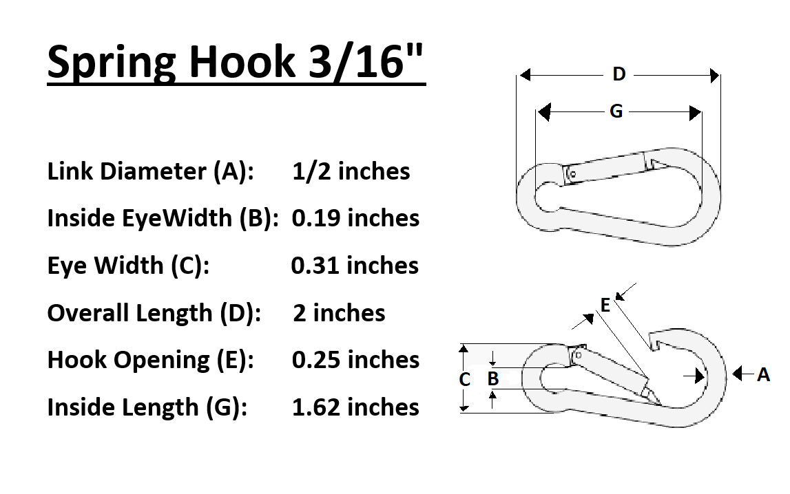 Campbell Spring Hooks, Snap Hooks, Carabiners, 3/16"