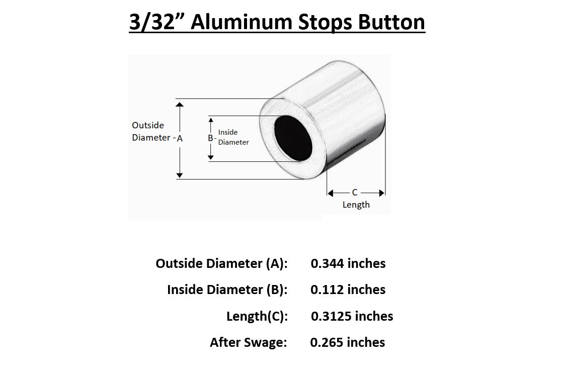 Aluminum Swage Stops for 3/32" Wire Rope Cable: 100, 200, 500 and 1000 pcs