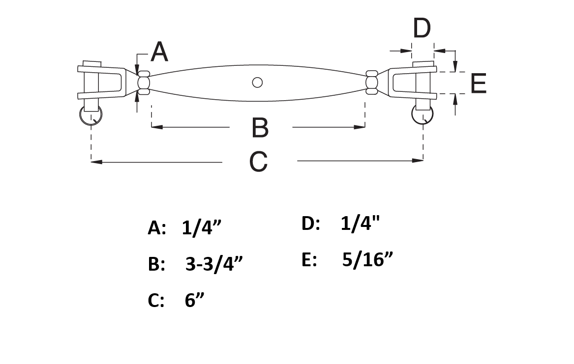 Marine Grade T316 Stainless Steel Jaw/Jaw Closed Body Turnbuckles 1/4"