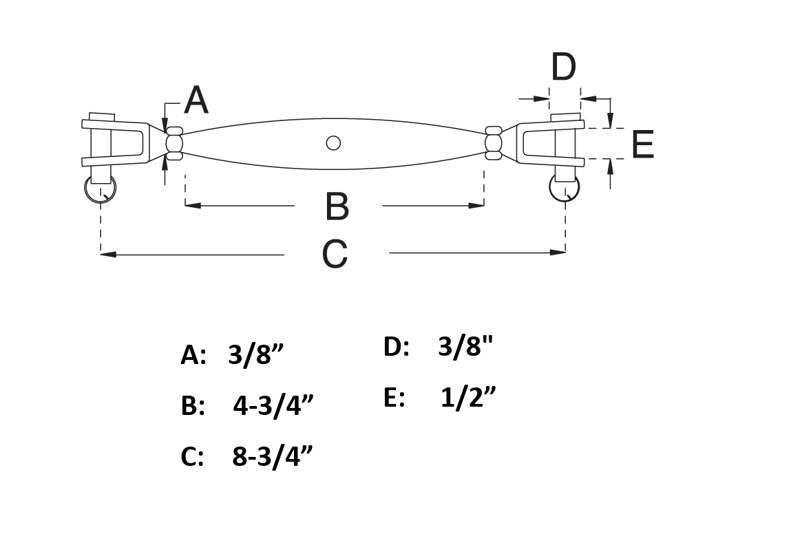 Marine Grade T316 Stainless Steel Jaw/Jaw Closed Body Turnbuckles 3/8"