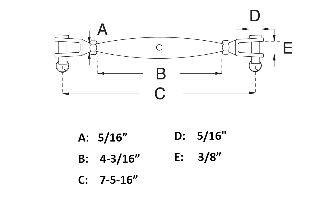 Marine Grade T316 Stainless Steel Jaw/Jaw Closed Body Turnbuckles 5/16"