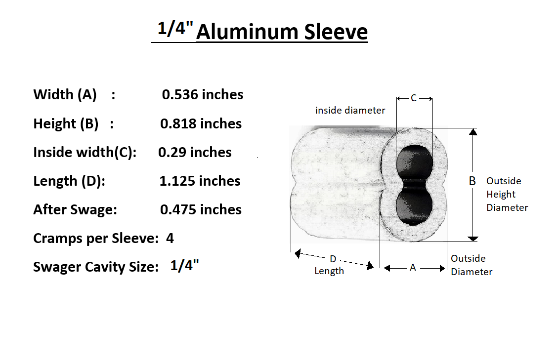 Aluminum Swage Sleeves for 1/4" Wire Rope Cable: 50, 100 pcs