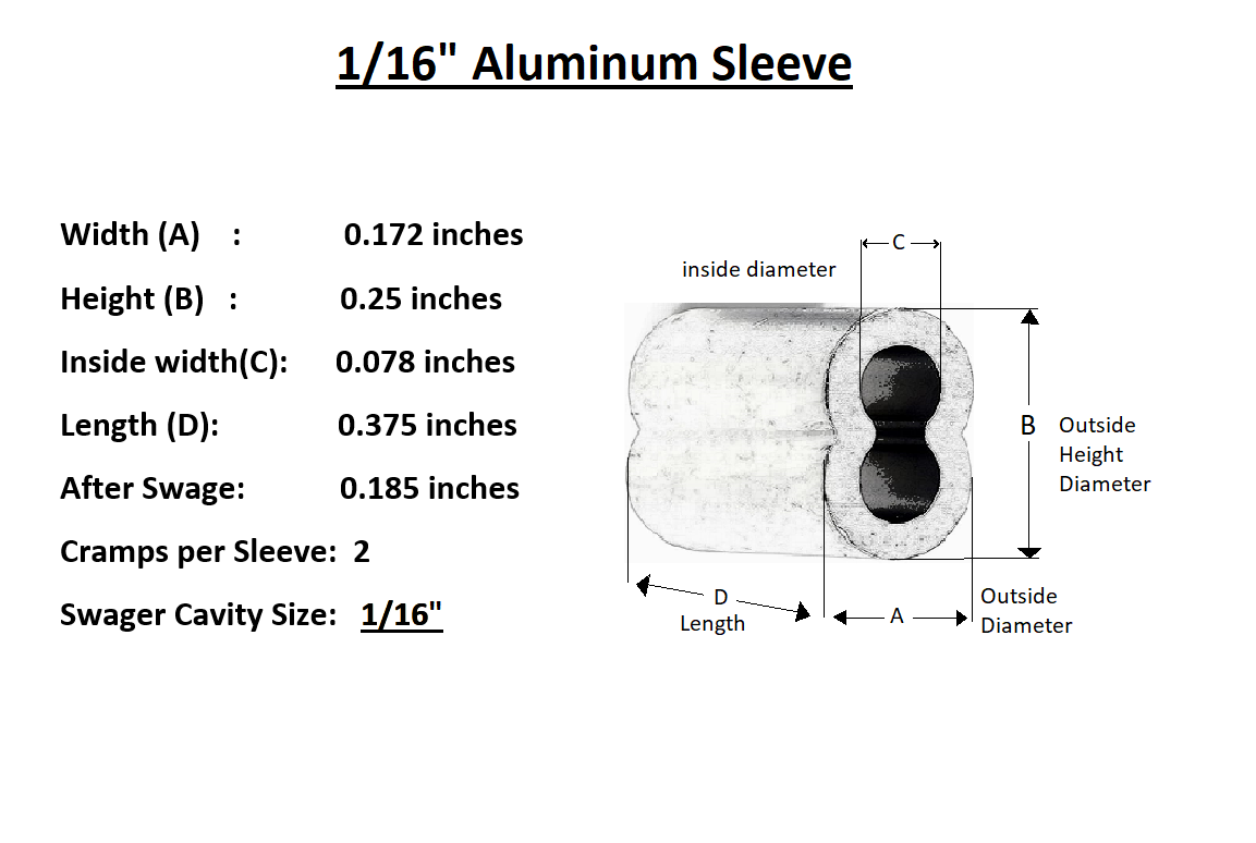 Aluminum Swage Sleeves for 1/16" Wire Rope Cable: 50, 100, 200, 500 and 1000 pcs