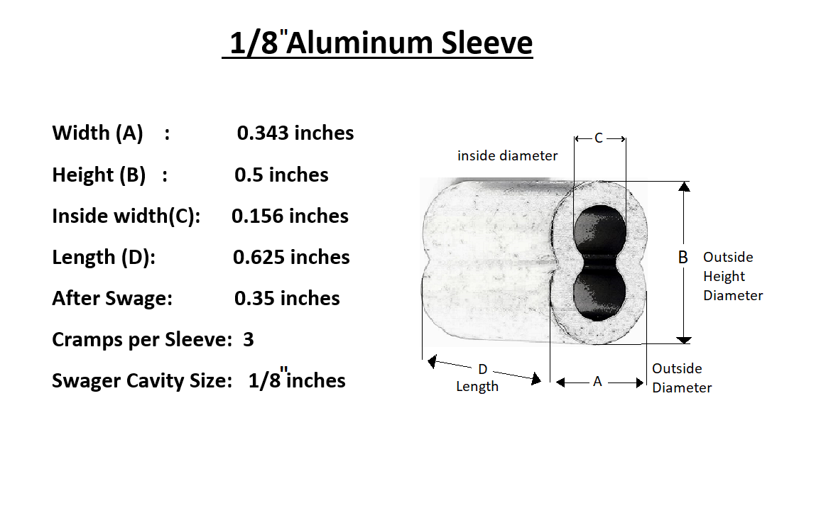 Aluminum Swage Sleeves for 1/8" Wire Rope Cable: 50, 100, 200, 500 and 1000 pcs