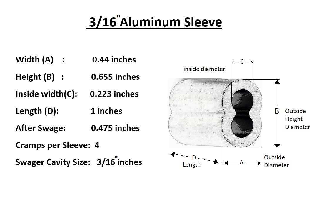 Aluminum Swage Sleeves for 3/16" Wire Rope Cable: 50, 100, 200, 500 and 1000 pcs