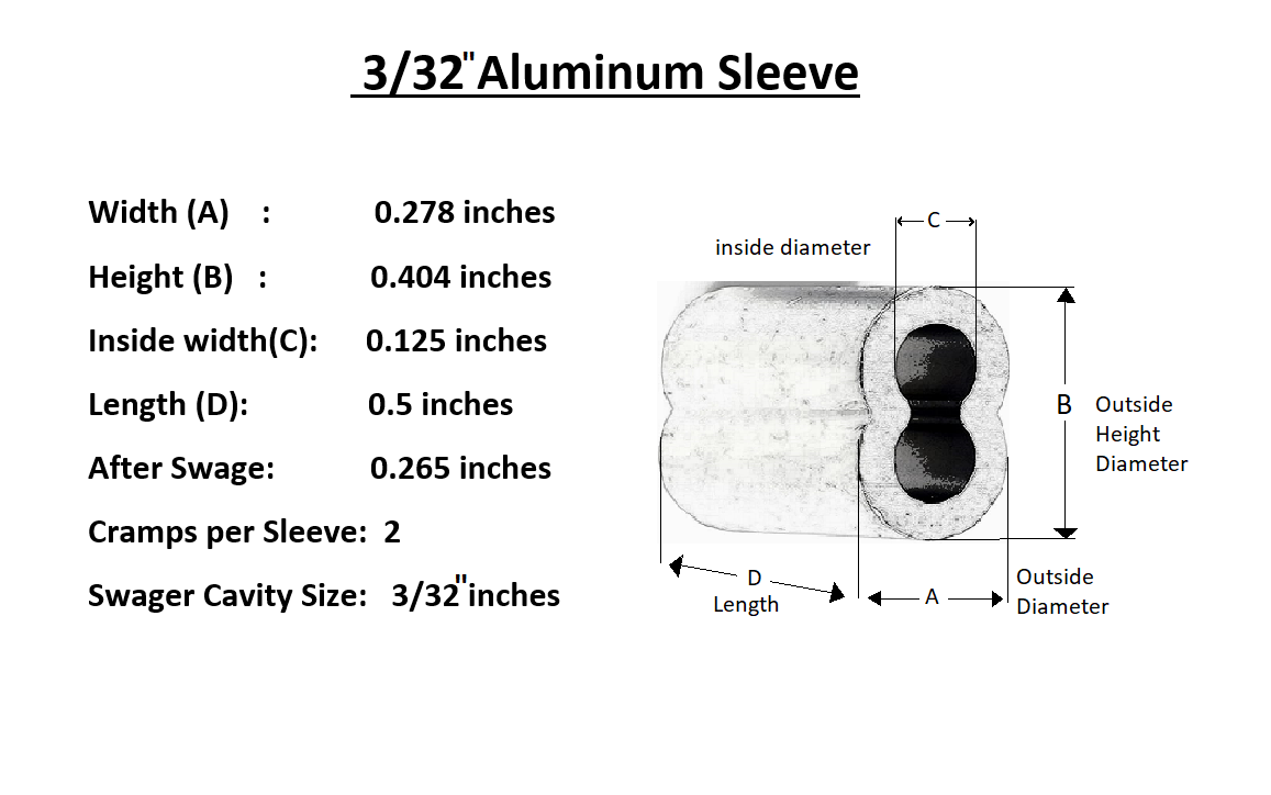 3/32 ALUMINUM CABLE DOUBLE FERRULES 100 -snare Trapping ferrule High Quality