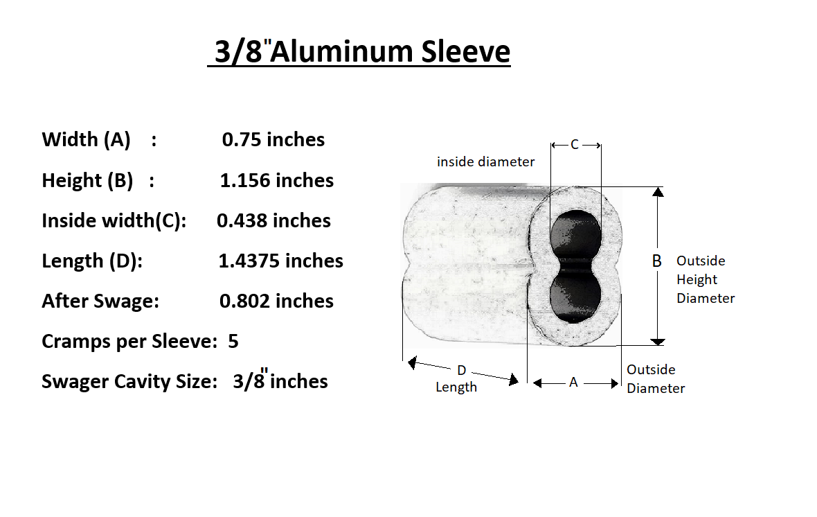 Aluminum Swage Sleeves for 3/8" Wire Rope Cable: 10, 25, 50,100 & 200 pcs