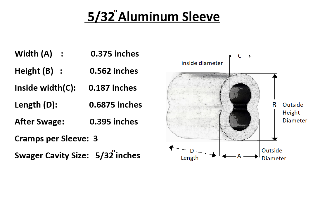 Aluminum Swage Sleeves for 5/32" Wire Rope Cable: 50,100 and 200