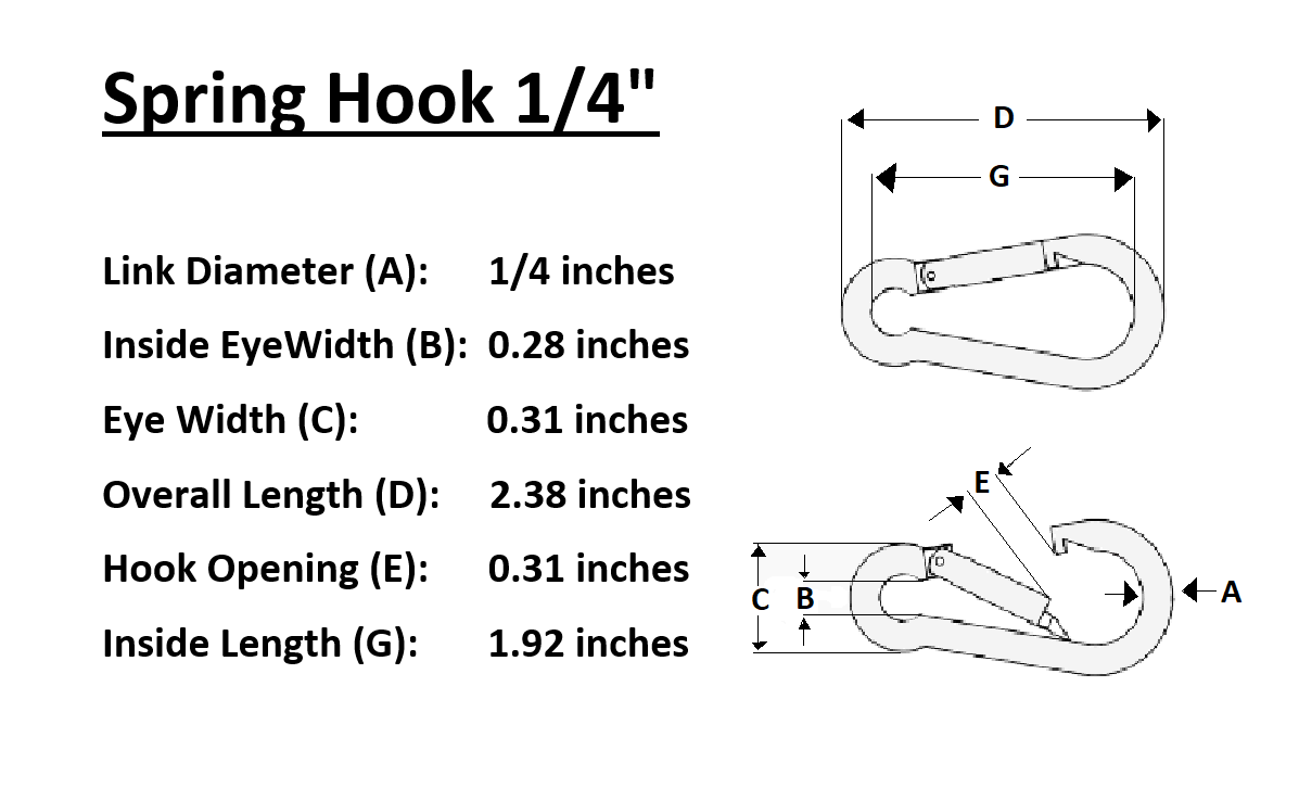 Spring Hooks, Snap Hooks, Carabiners, 1/4"