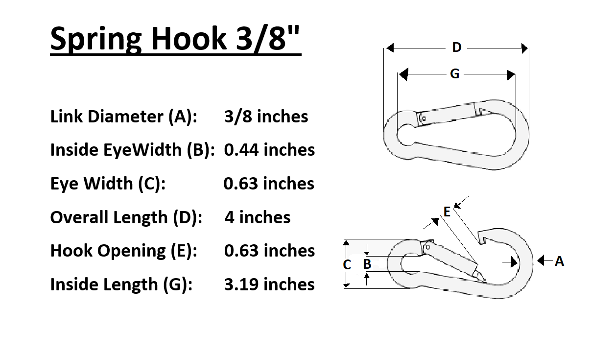 Spring Hooks, Snap Hooks, Carabiners, 3/8"