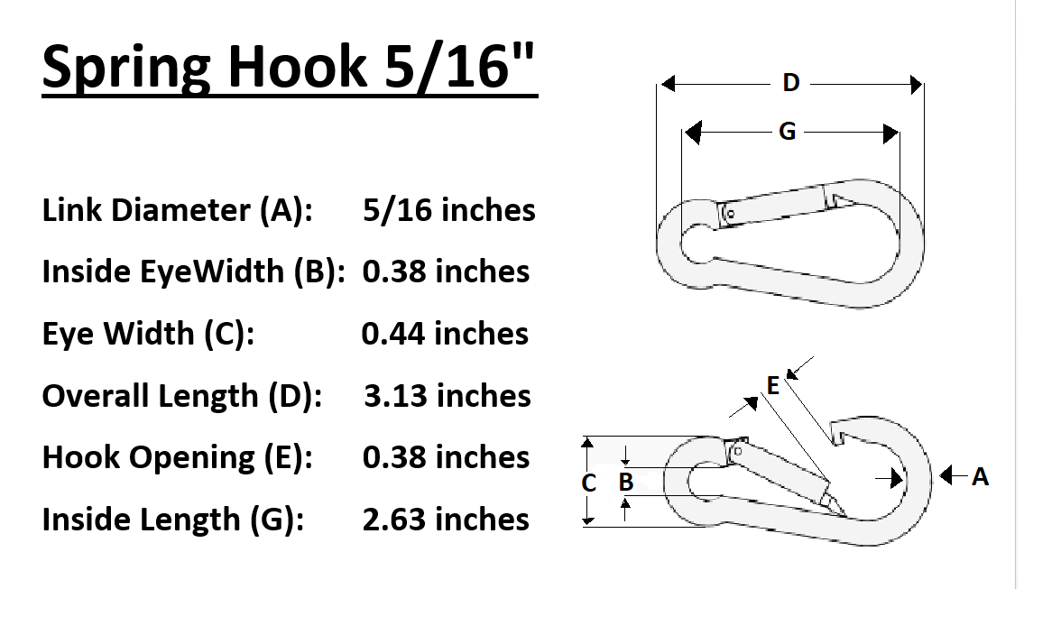 Spring Hooks, Snap Hooks, Carabiners, 5/16"