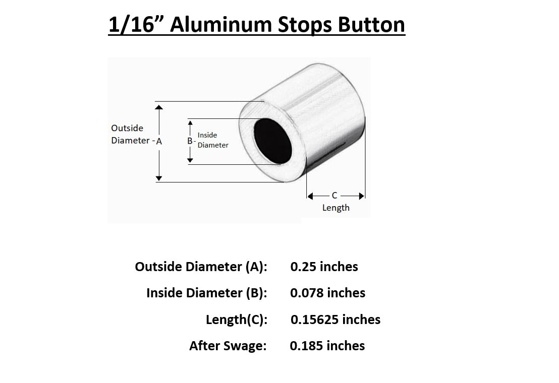 Aluminum Swage Stops for 1/16" Wire Rope Cable: 100, 200, 500 and 1000 pcs