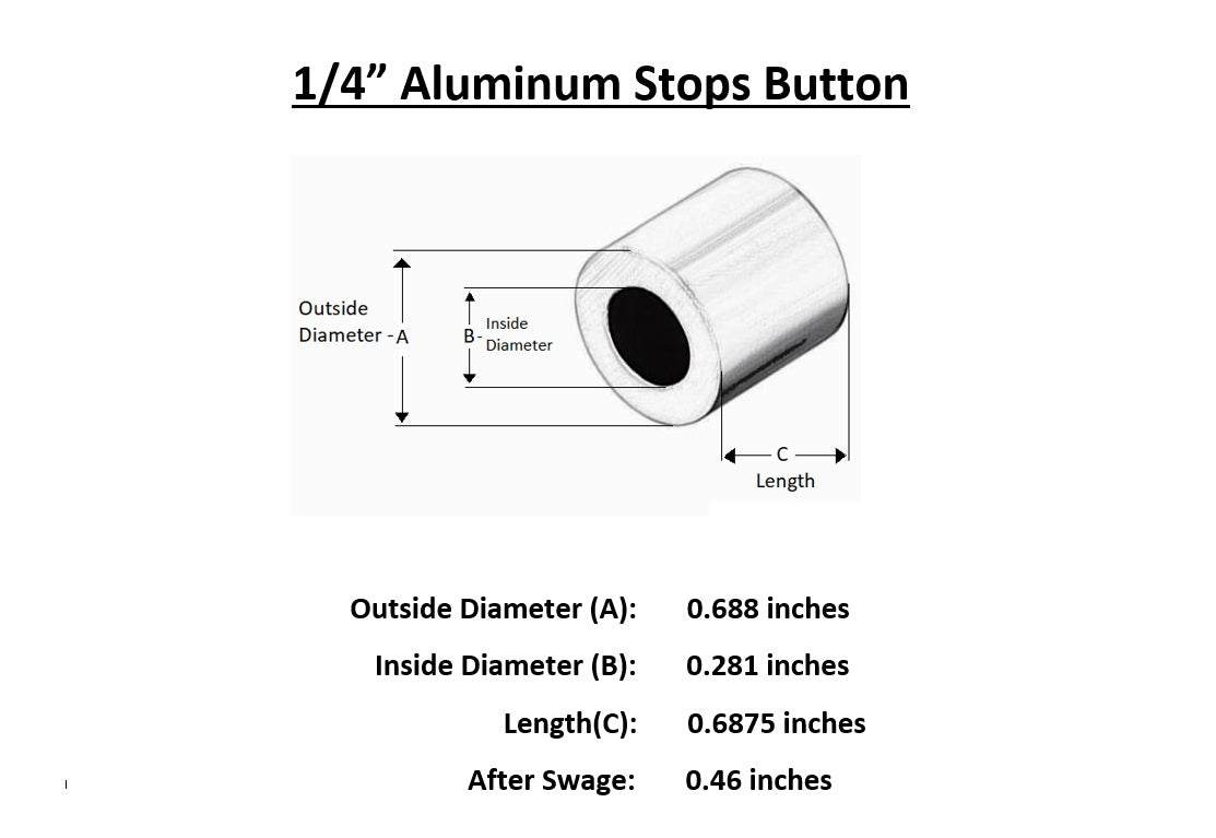 100 Pcs Aluminum Swage Stops for 1/4" Wire Rope Cable