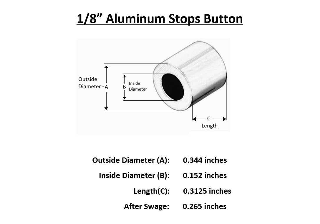 Aluminum Swage Stops for 1/8" Wire Rope Cable: 100, 200, 500 and 1000 pcs